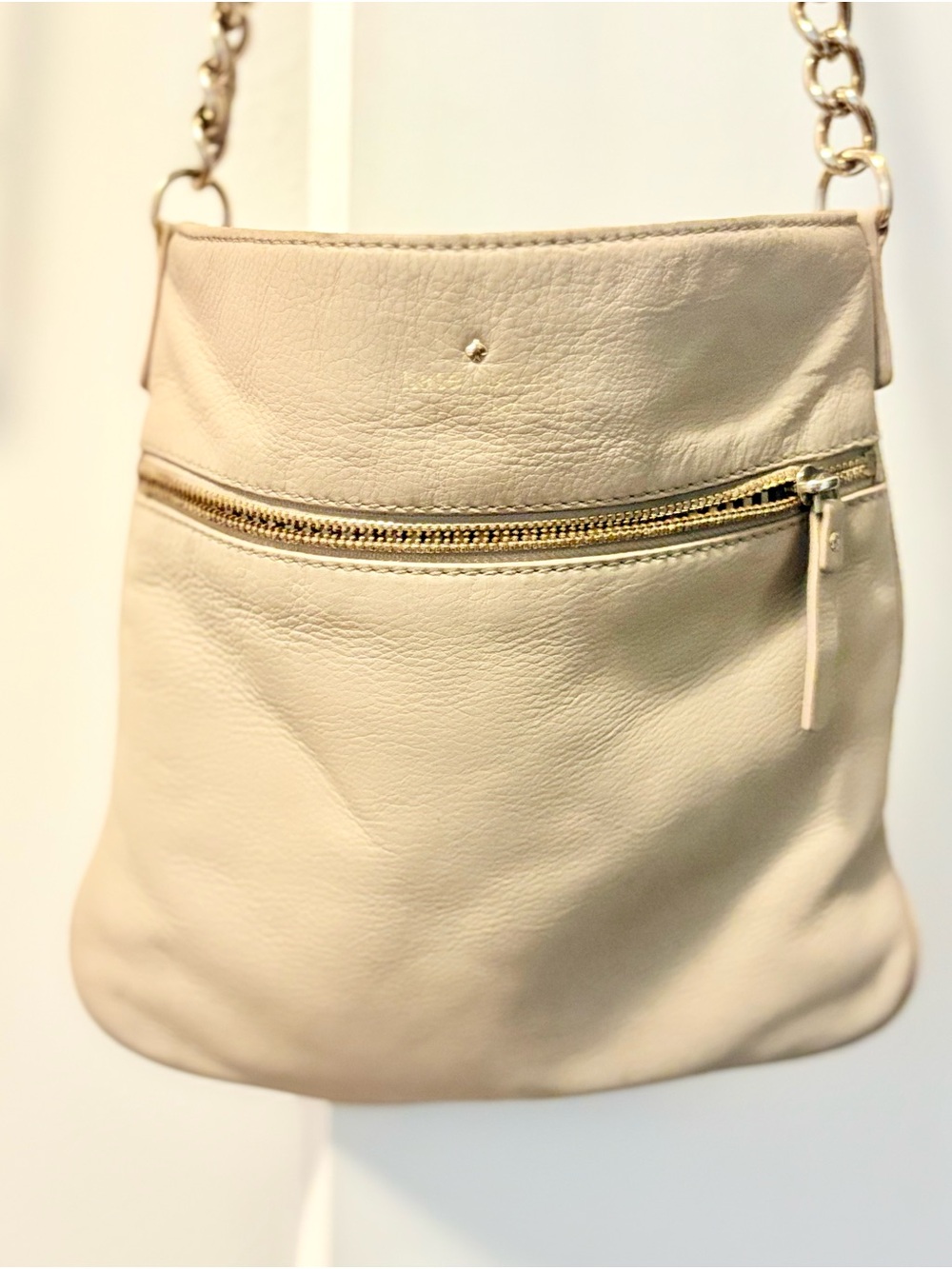 Kate Spade Beige Pebbled Leather Zipper Crossbody Bag Shoulder Purse